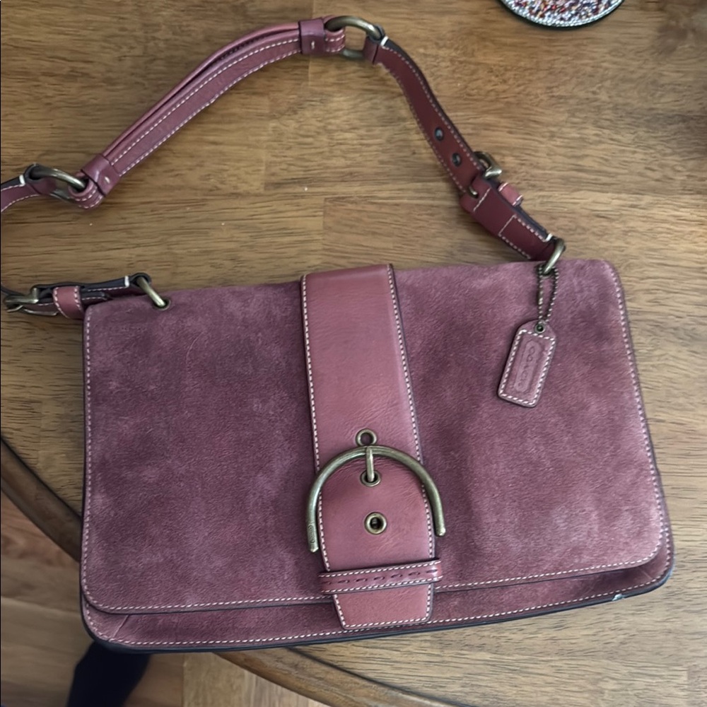 Coach Mauve Suede and Leather Shoulder Bag
